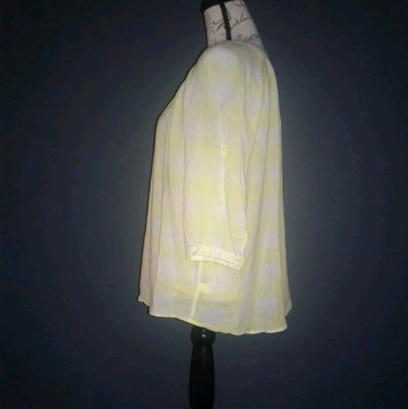 Gap Yellow & White Striped 3/4 Sleeve Blouse Large - Picture 2 of 7